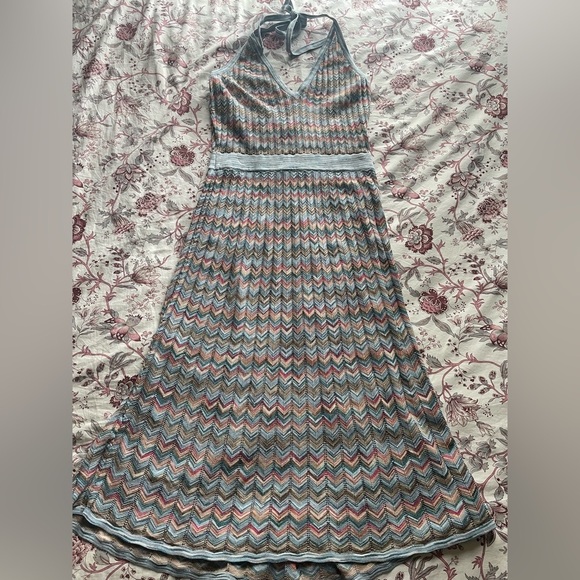 BCBGMaxAzria Jenn Chevron Multicolor Knit Midi Halter Dress Boho Dress Small - Picture 4 of 13